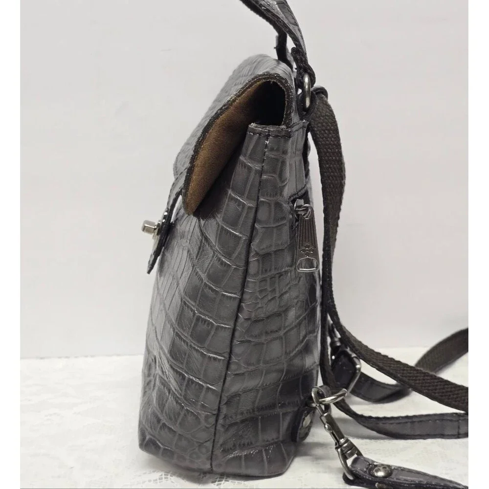 Patricia Nash Davoli Genuine Smokey Gray Croco Leather Convertible Backpack